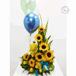 Regala una hermoso arreglo de  girasoles con rosas y peluche. Tenemos los arreglos hermosos para celebrar el nacimiento de ese nuevo angel. En Floristería Hojas Blancas tenemos cobertura en Medellin, Rionegro, La Ceja, Marinilla, Bello, El Poblado, Laureles, Itagüi, entre otros municipios del área metropolitana y oriente antioqueño.